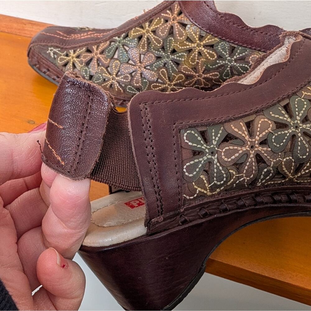 Pikolinos Leather Cutout Heels Brown Floral Size 38 - Picture 5 of 9